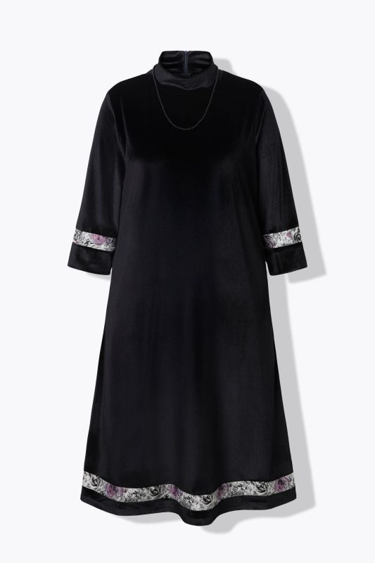 Velvet Floral Trim Necklace Dress