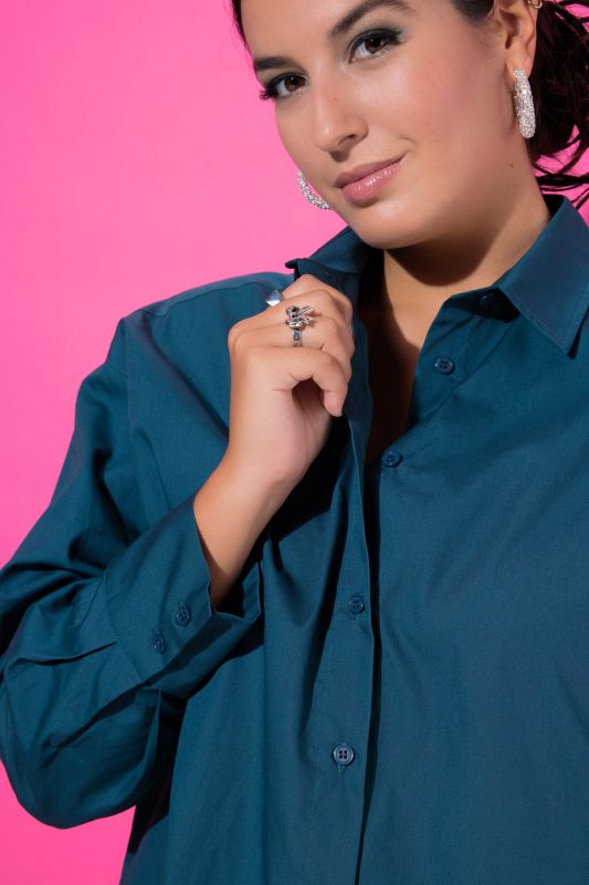 Back Button Long Sleeve Blouse