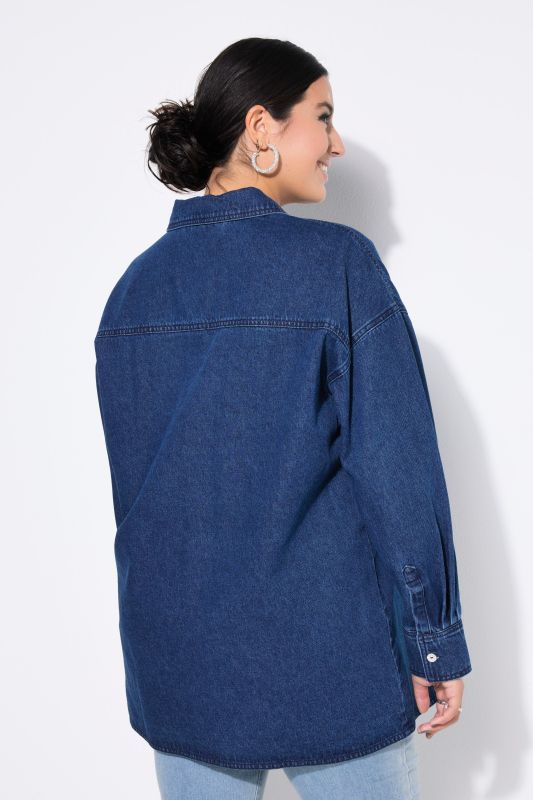Denim Embroidered Lettering Blouse