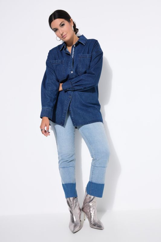 Denim Embroidered Lettering Blouse