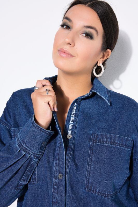 Denim Embroidered Lettering Blouse