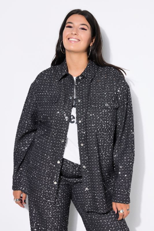 Sequined Snap Close Denim Blouse
