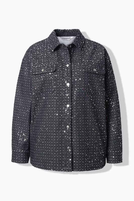 Sequined Snap Close Denim Blouse