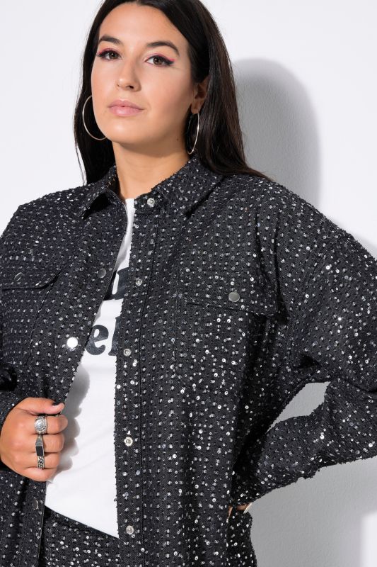 Sequined Snap Close Denim Blouse