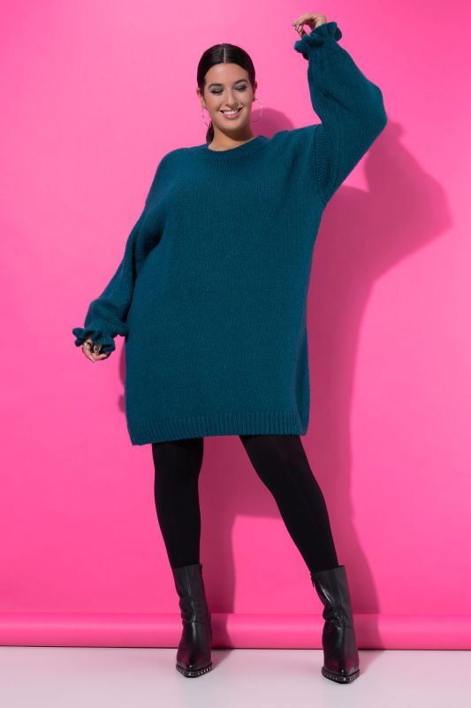 Ruffle Cuff Bishop Sleeve Sweater Dress