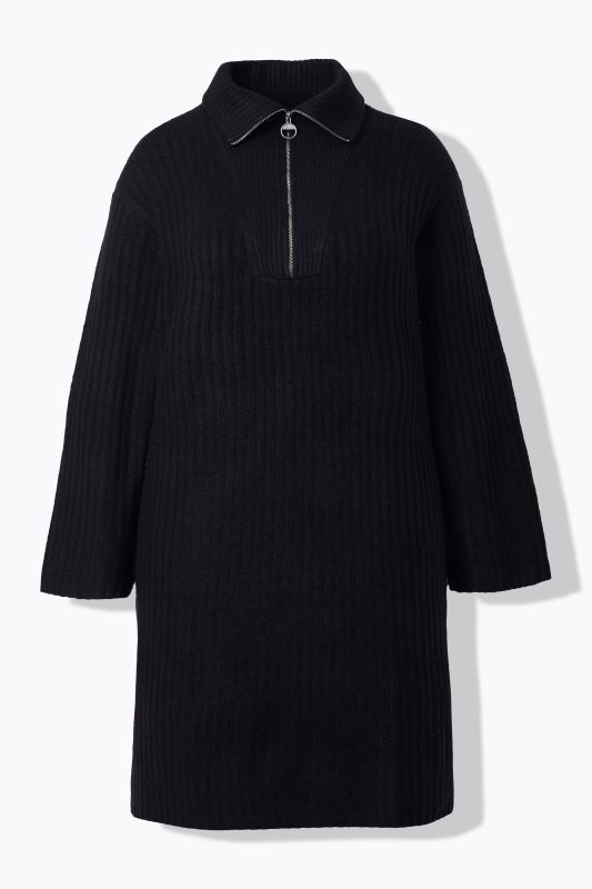 Ribbed Knit Long Sleeve Troyer Collar Dress