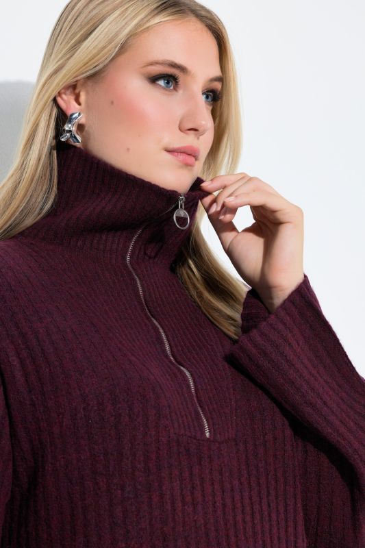 Ribbed Knit Long Sleeve Troyer Collar Dress