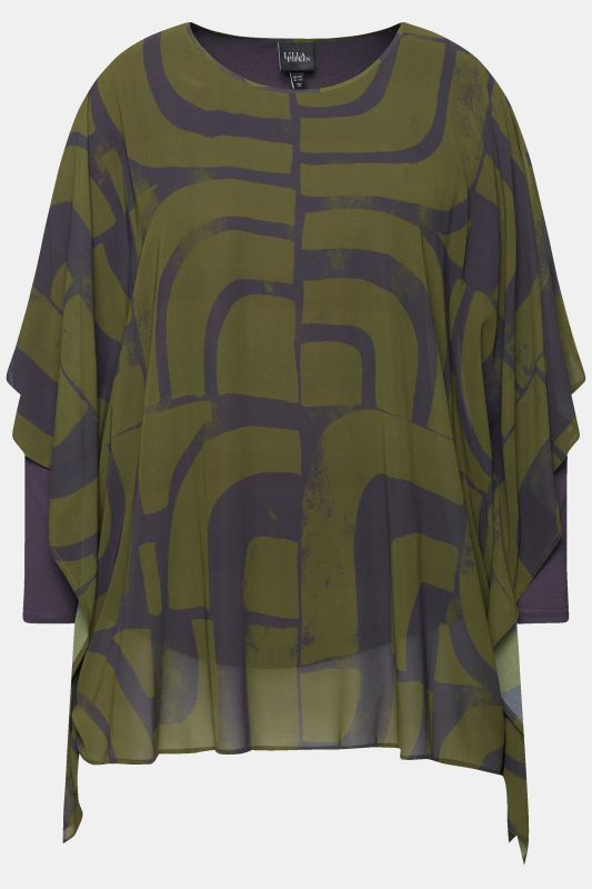 Блуза с геометричен принт и шифон