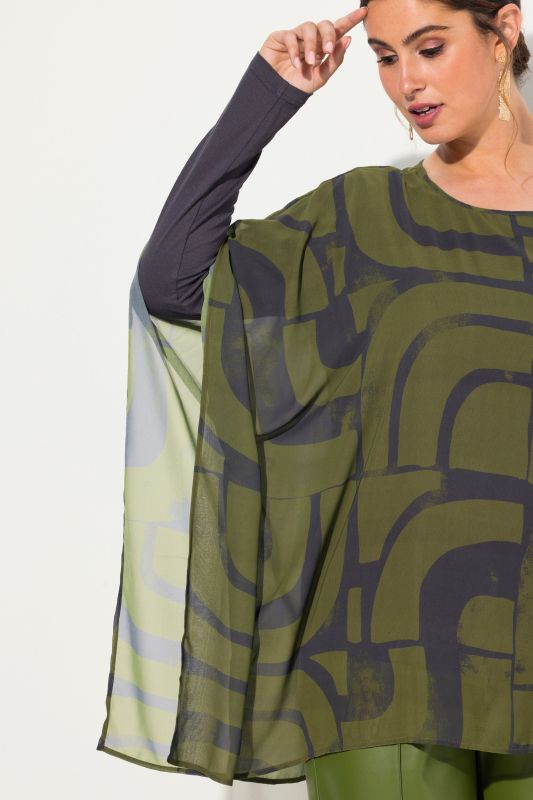 Блуза с геометричен принт и шифон