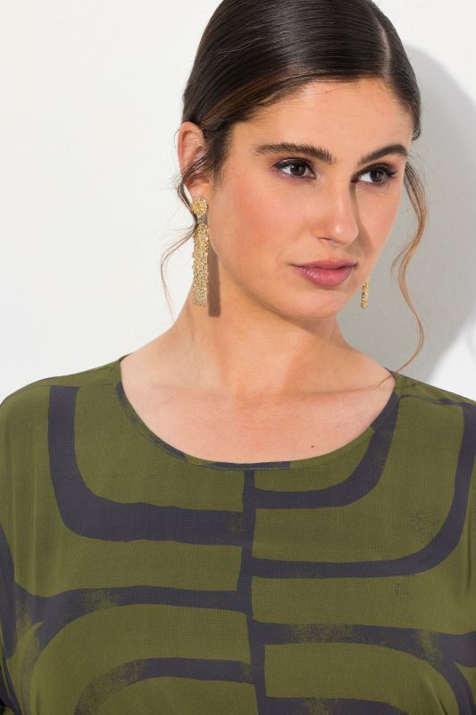 Блуза с геометричен принт и шифон