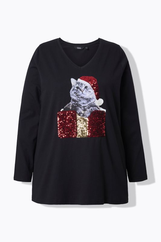 Блуза с коледен принт на котка