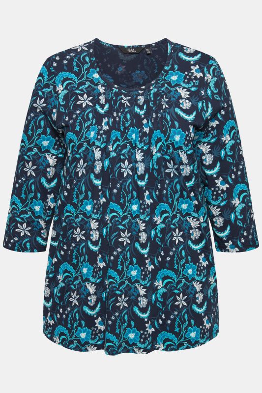 Тениска с плисета и принт на цветя