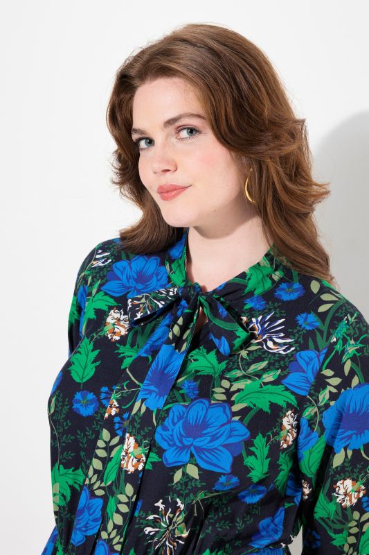 Floral Bow Tie Long Sleeve Maxi Dress