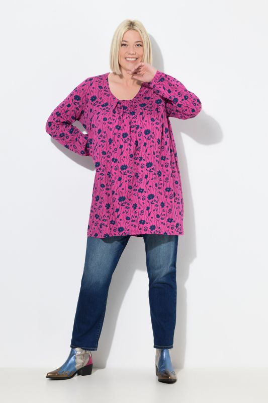 Тениска с флорален принт и плисета