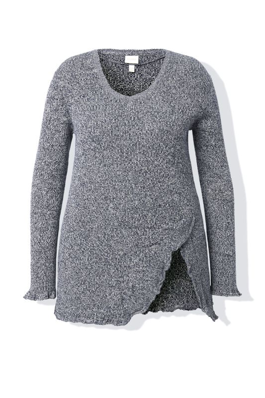 Пуловер памучен с разкроен подгъв