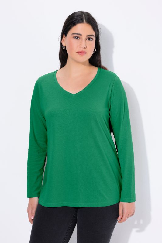 V-Neck Long Sleeves Slim Fit Cotton Knit Tee