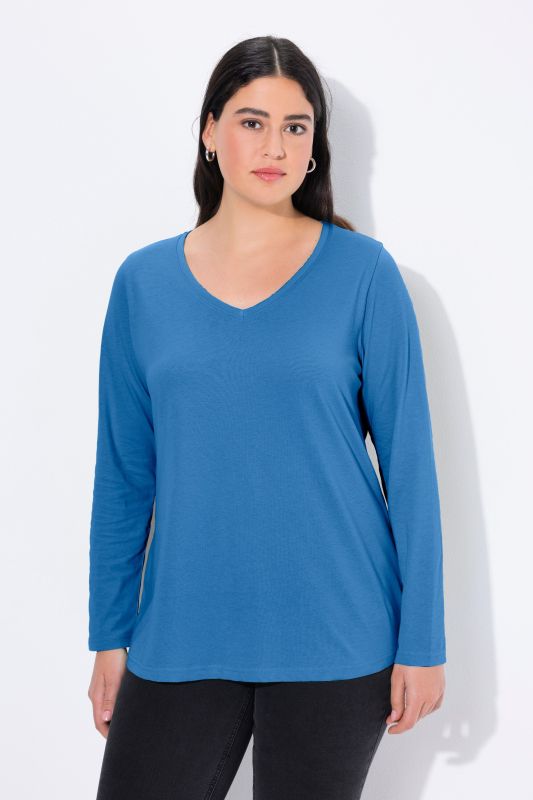 V-Neck Long Sleeves Slim Fit Cotton Knit Tee