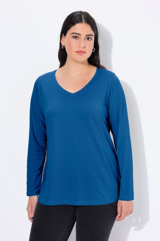 V-Neck Long Sleeves Slim Fit Cotton Knit Tee