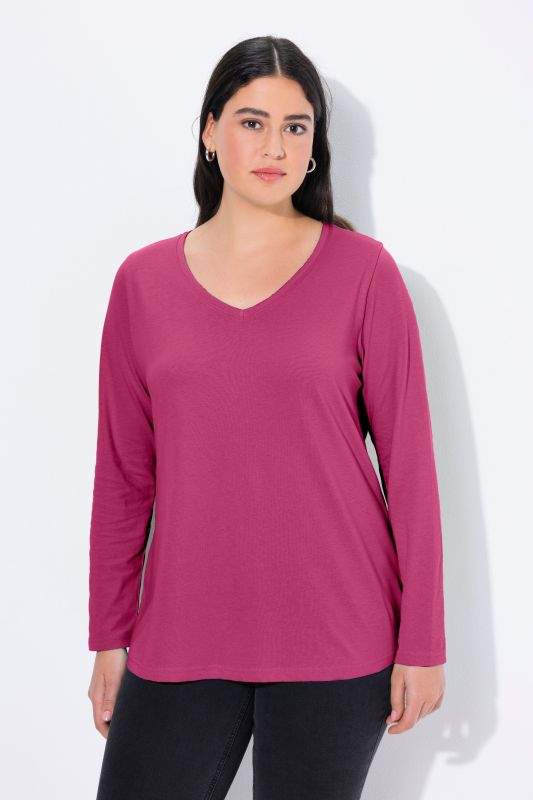 V-Neck Long Sleeves Slim Fit Cotton Knit Tee