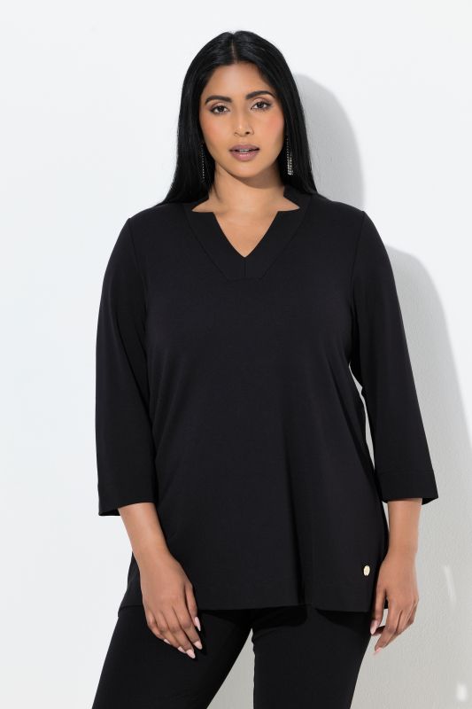 Split Neckline 3/4 Sleeve Tee