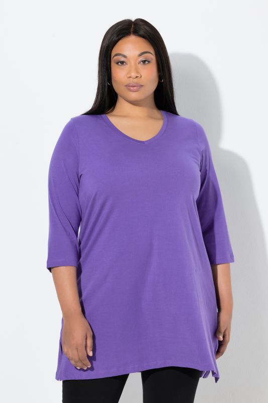 V-Neck Swing A-line Hem Cotton Knit Tunic