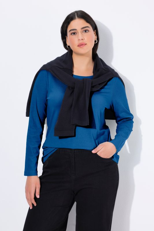 Basic Round Neck Long Sleeve Slim Fit Cotton Tee