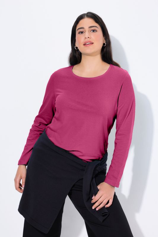 Basic Round Neck Long Sleeve Slim Fit Cotton Tee