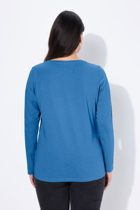 V-Neck Long Sleeves Slim Fit Cotton Knit Tee