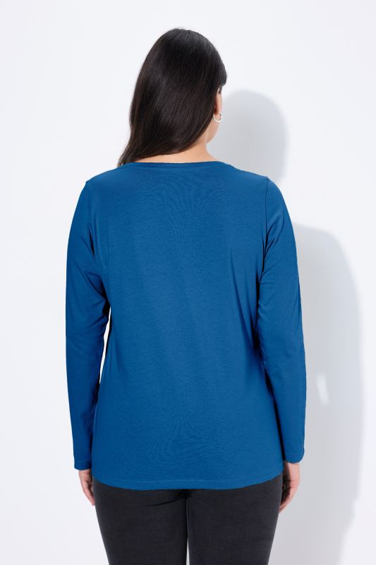 V-Neck Long Sleeves Slim Fit Cotton Knit Tee