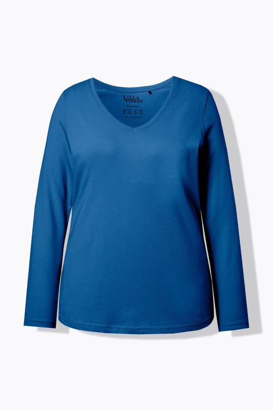 V-Neck Long Sleeves Slim Fit Cotton Knit Tee