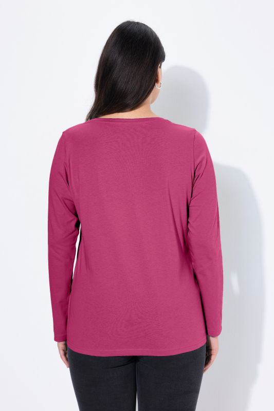 V-Neck Long Sleeves Slim Fit Cotton Knit Tee