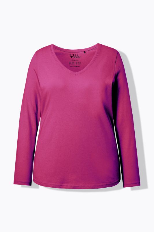 V-Neck Long Sleeves Slim Fit Cotton Knit Tee