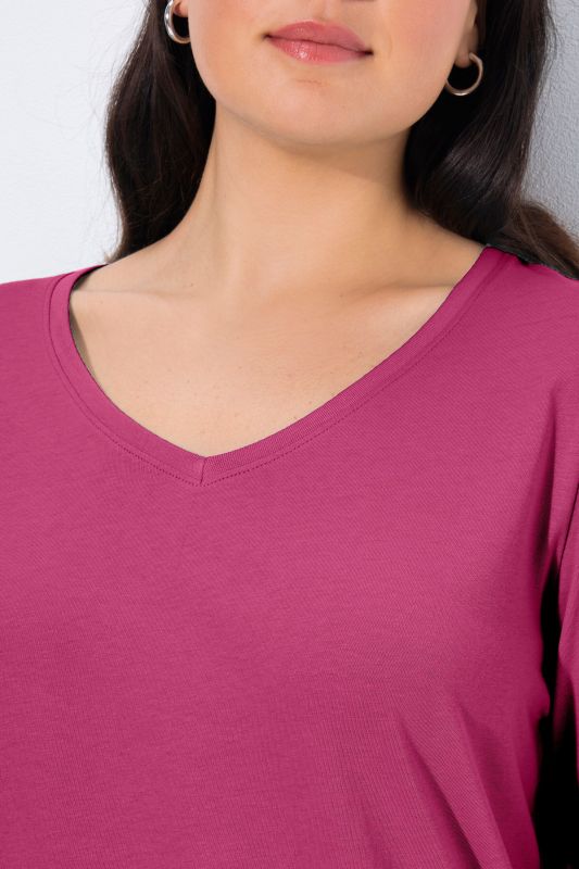 V-Neck Long Sleeves Slim Fit Cotton Knit Tee