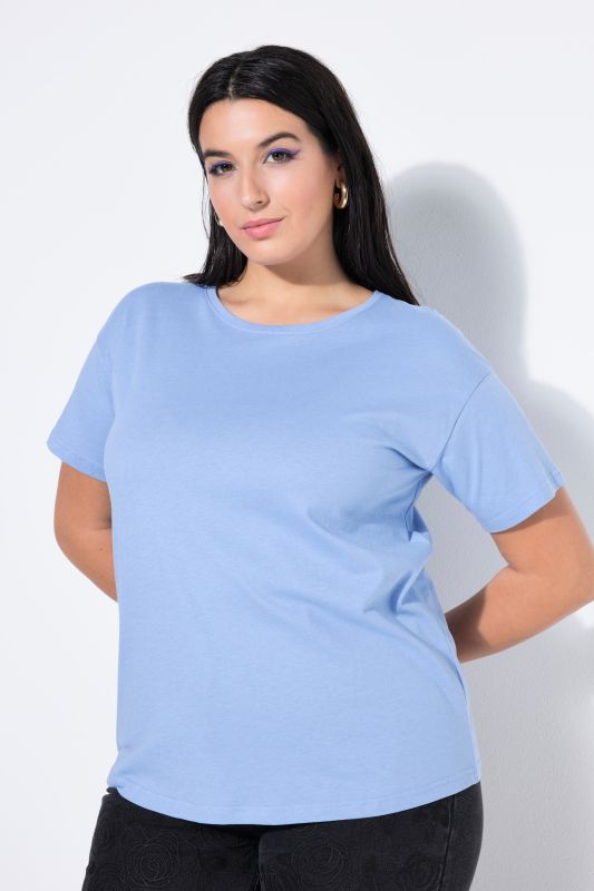 Round Neck Short Sleeve Relaxed Fit Cotton Tee