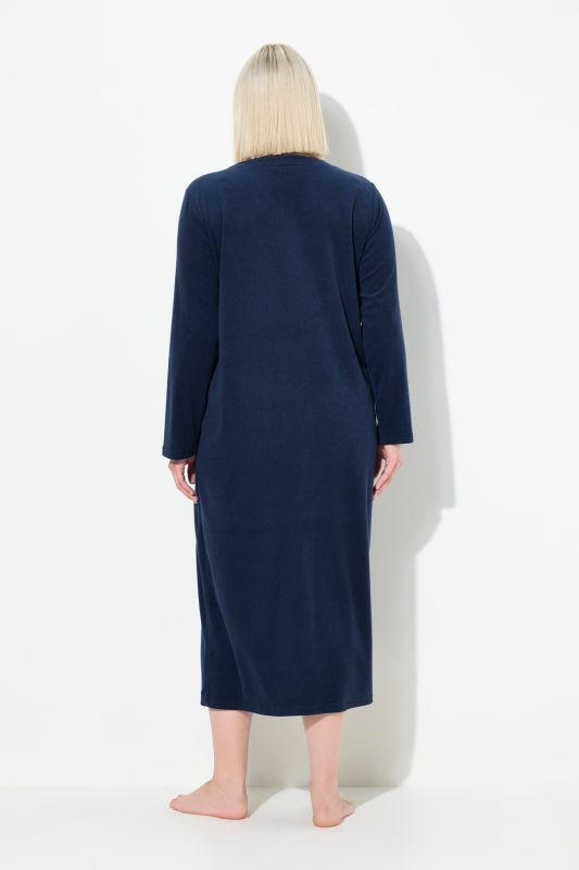 Long Zip Front Cotton Blend Terry Bathrobe