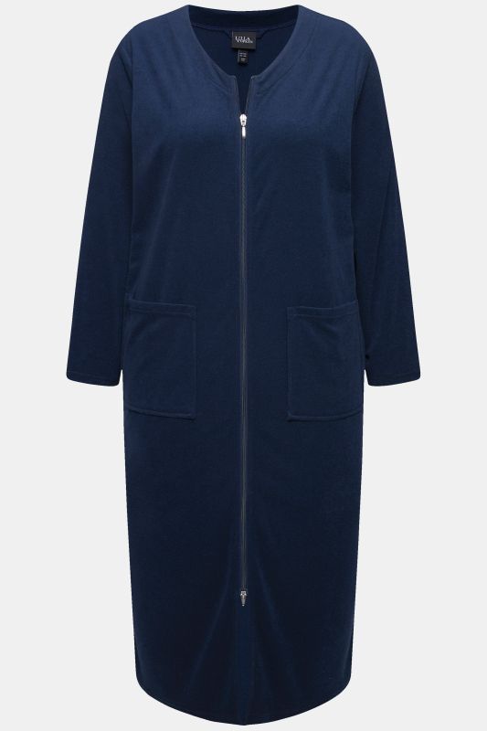 Long Zip Front Cotton Blend Terry Bathrobe