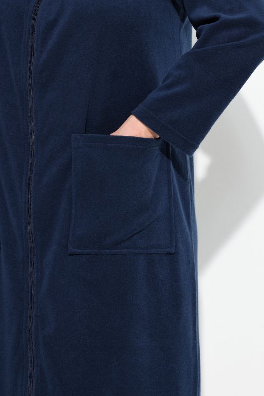 Long Zip Front Cotton Blend Terry Bathrobe