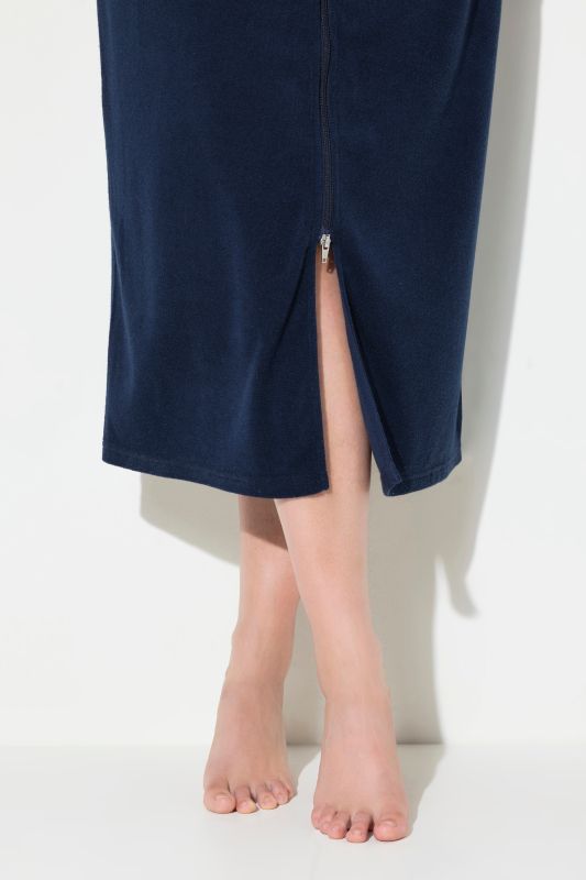 Long Zip Front Cotton Blend Terry Bathrobe