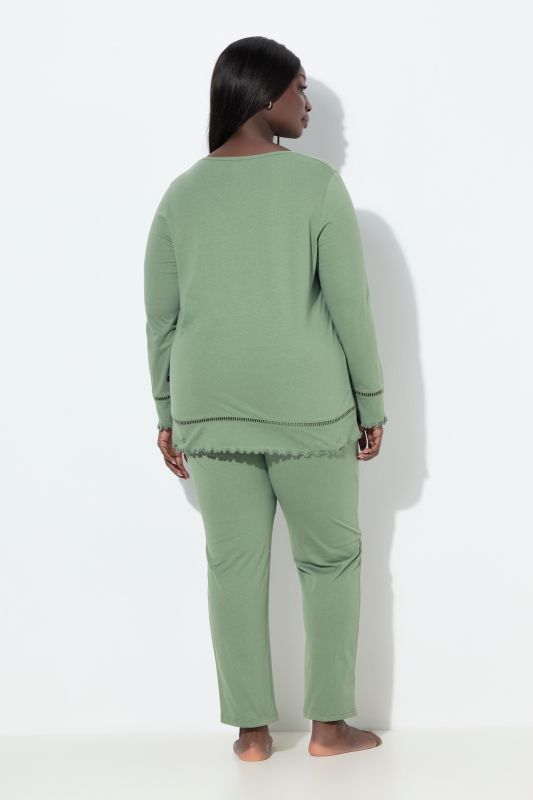 Ladder Lace Trim Lettuce Edge Cotton Knit Pajama Set