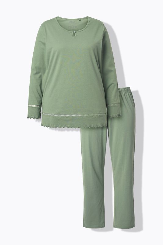 Ladder Lace Trim Lettuce Edge Cotton Knit Pajama Set