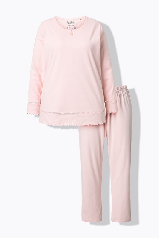 Ladder Lace Trim Lettuce Edge Cotton Knit Pajama Set