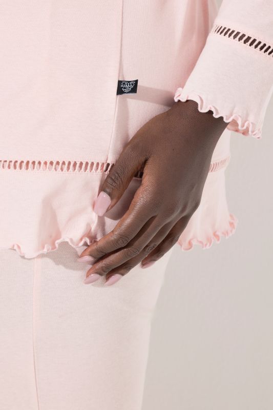 Ladder Lace Trim Lettuce Edge Cotton Knit Pajama Set