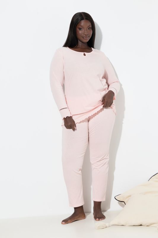 Ladder Lace Trim Lettuce Edge Cotton Knit Pajama Set