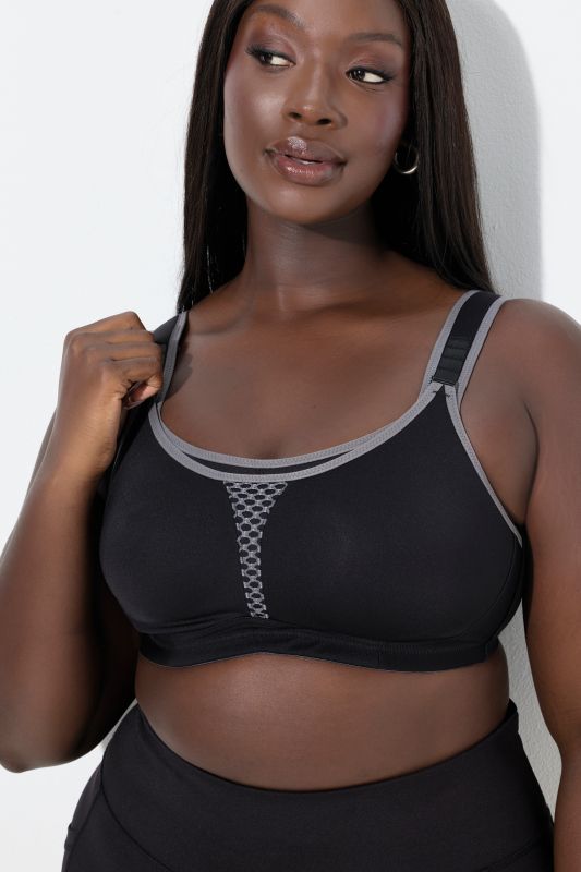 Mesh Inset Double Layer Adjustable Cup Wirefree Sports Bra