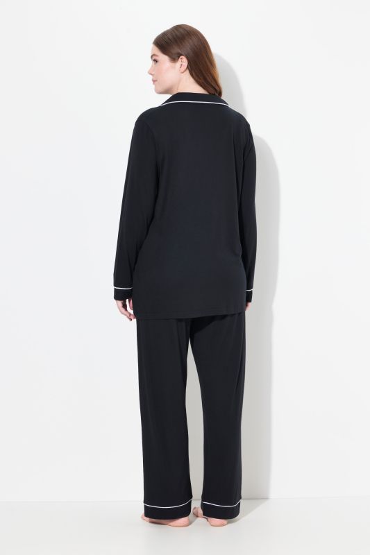 Contrast Piping Lapel Collar Pajama Set