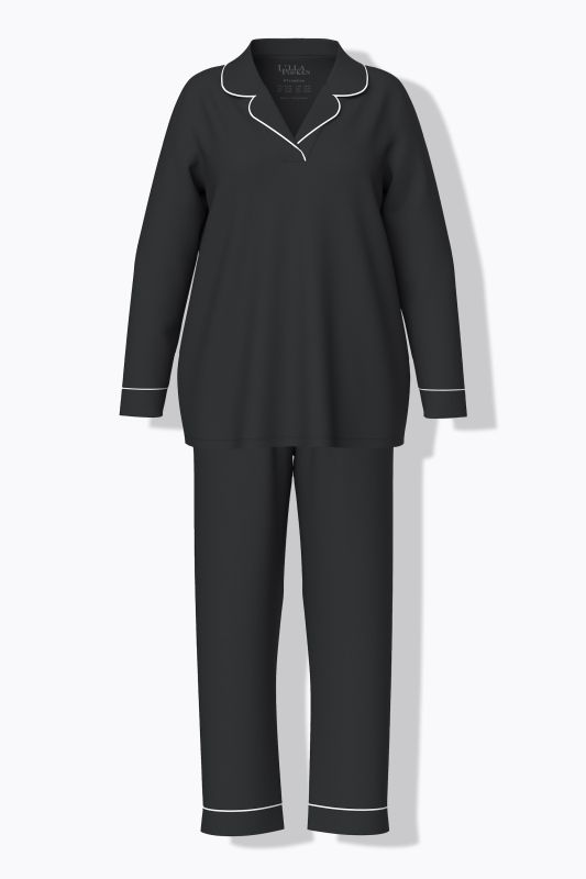 Contrast Piping Lapel Collar Pajama Set