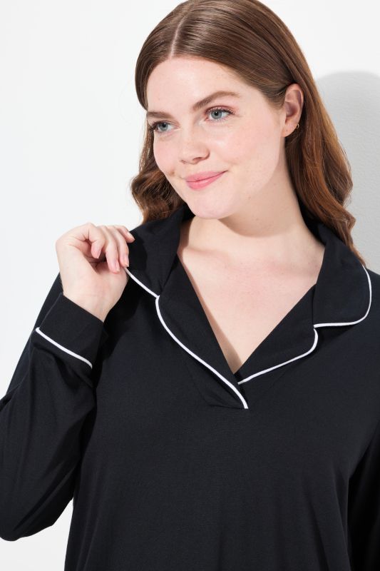 Contrast Piping Lapel Collar Pajama Set