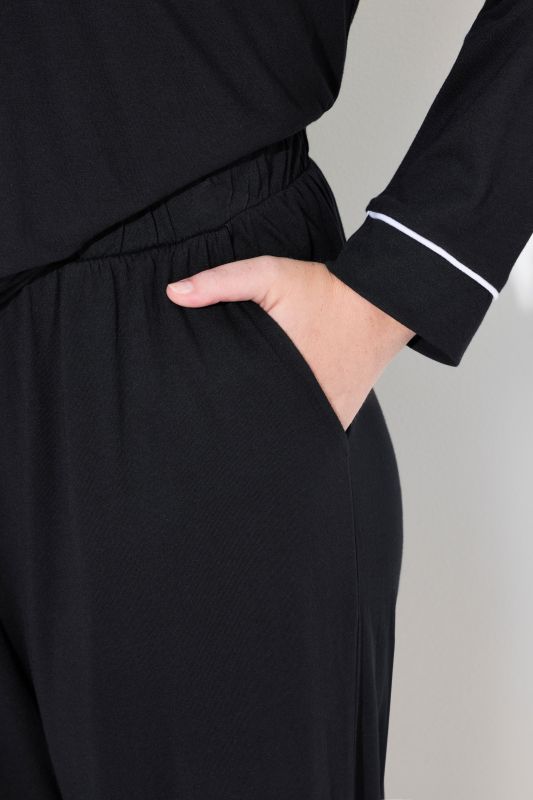 Contrast Piping Lapel Collar Pajama Set