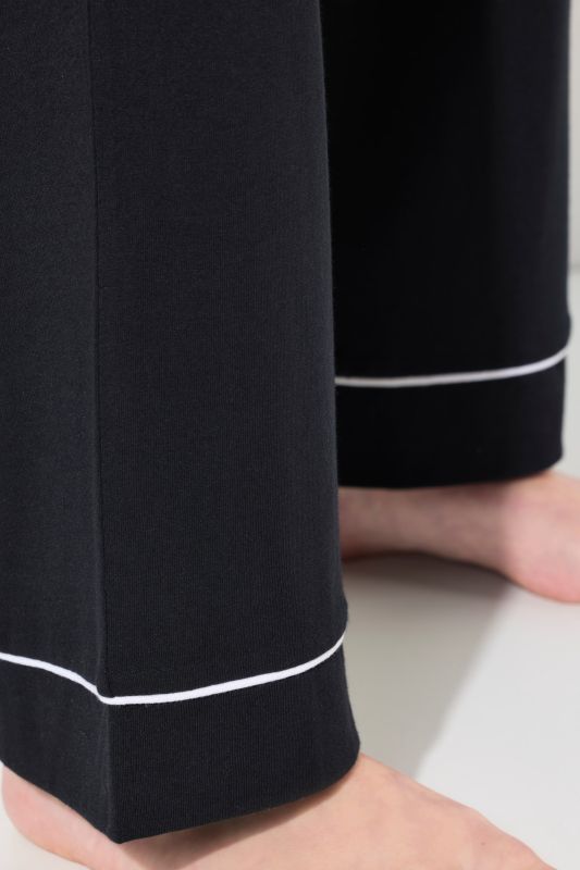 Contrast Piping Lapel Collar Pajama Set