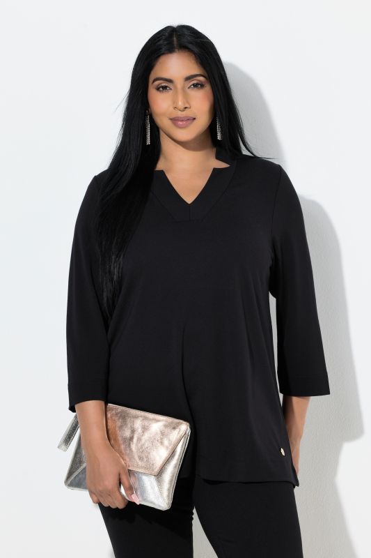 Split Neckline 3/4 Sleeve Tee